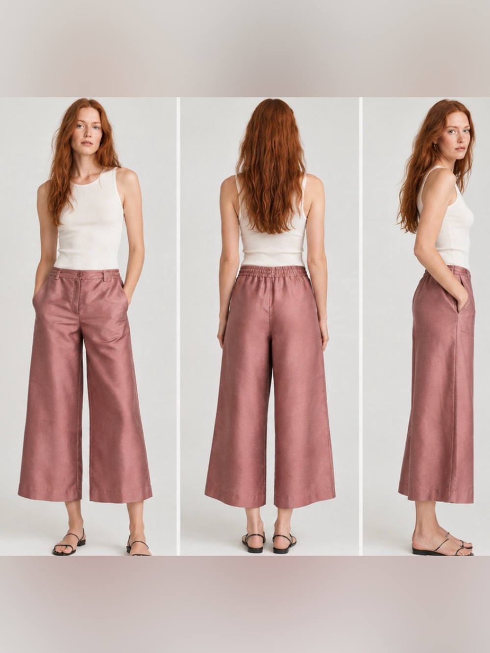 COS Silk Blend Wide Leg Cropped Dusty Rose Mauve Pants